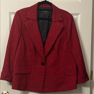 Kasper Vintage Women's Red Patterned Single-Button Blazer Jacket